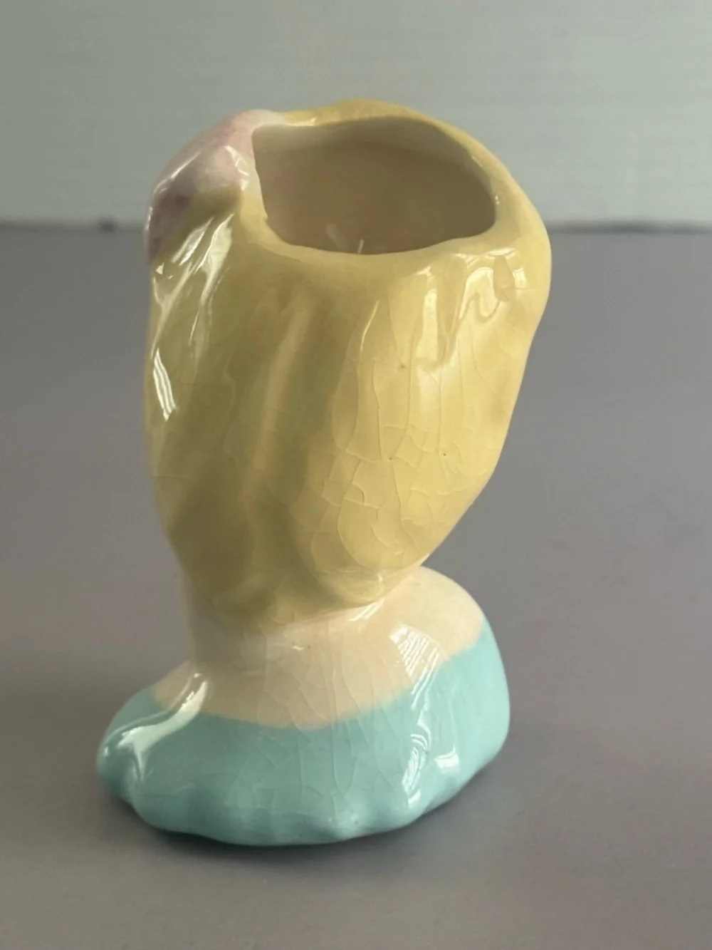Vintage Ceramic Lady Head Vase in Pastel Blue and Blonde
